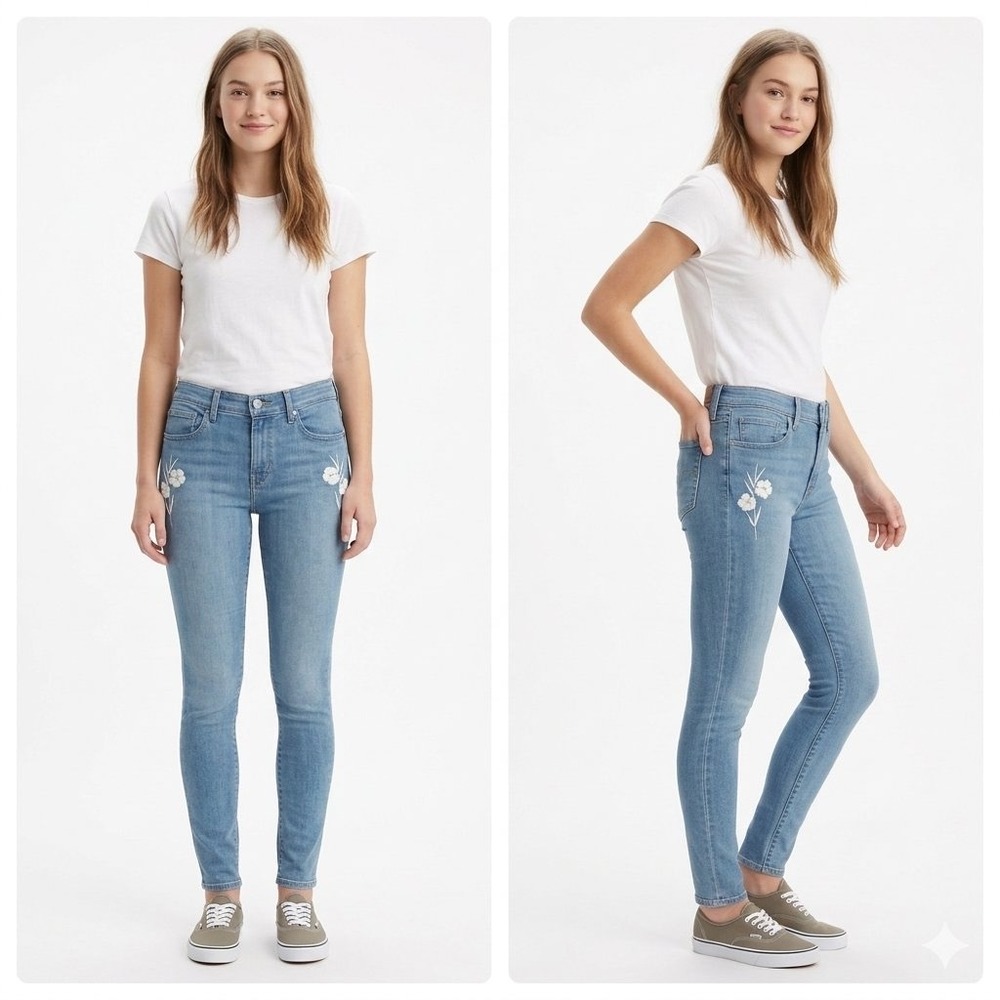 Levis 711 Skinny Floral Embroidered Jeans Light Wash W30 L30 Soft Girl Fairycore
